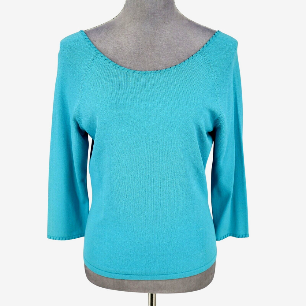 Carlisle Sweater Womens Large Blue Scoop Neck Back V-neck Pullover Vintage